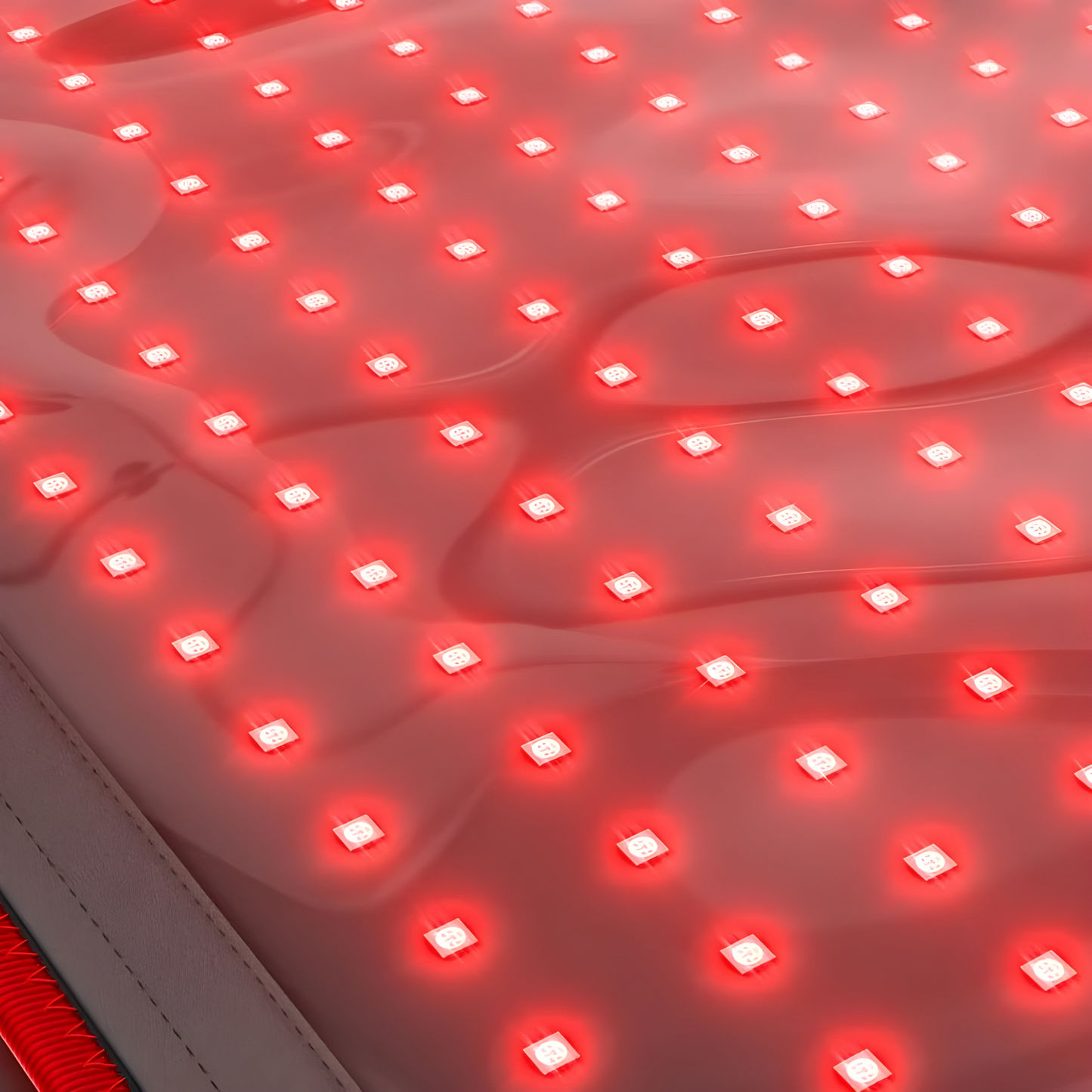 Close-up of red LED strip for red light therapy belt on a white background