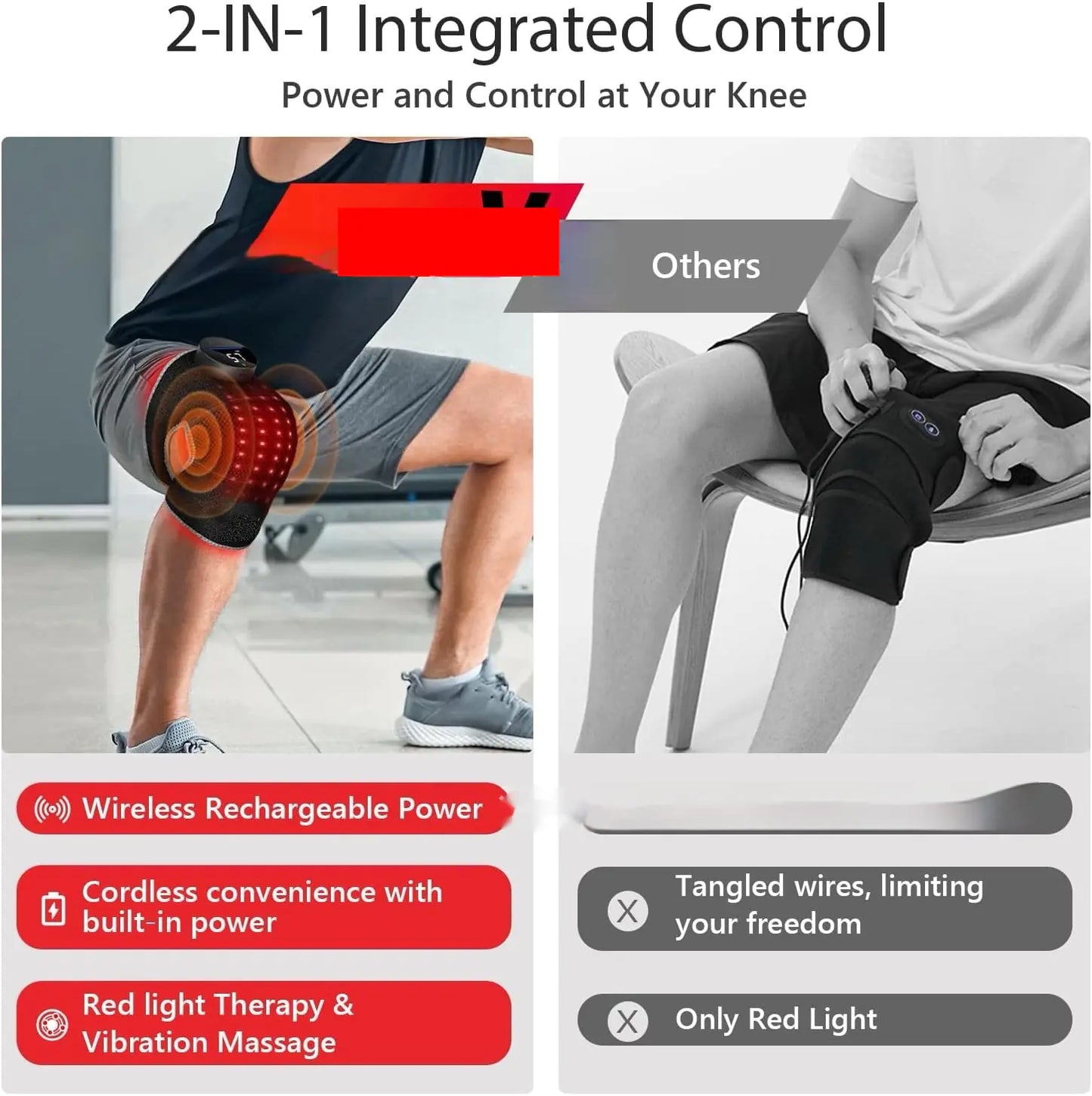 Comparison of a red light therapy knee brace with wireless rechargeable power .