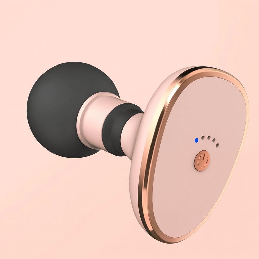 Portable wireless mini massager for muscle relief in black and rose gold