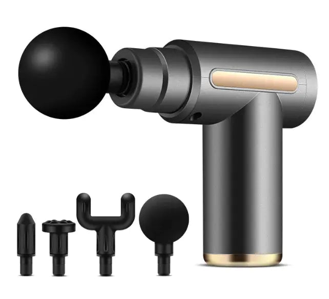 Massage gun with attachments on a white background